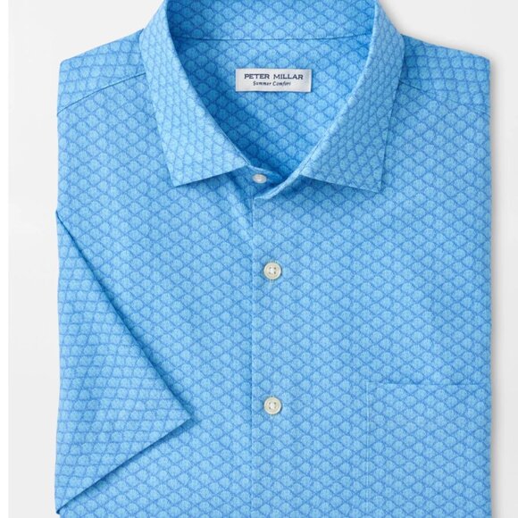 Peter Millar Clamming Performance Poplin Polo Sport Shirt Mint Blue M NWT $155 - Picture 1 of 5